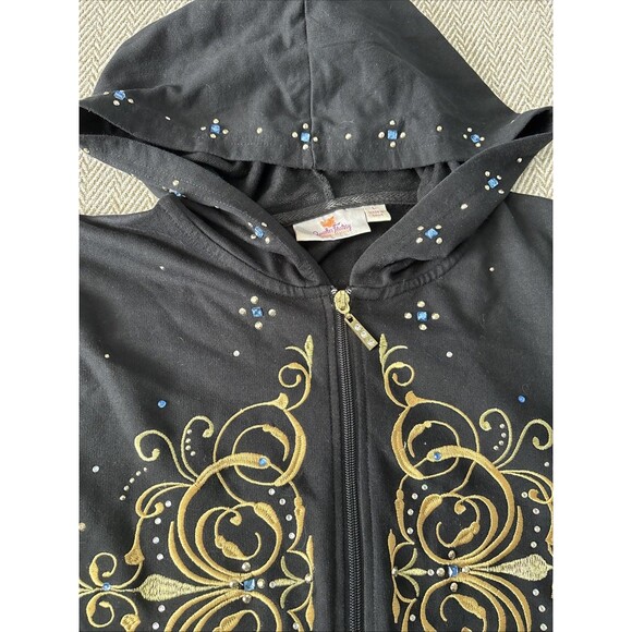 QUACKER FACTORY Rhinestone Full Zip Hoodie Jacket Women's Size Large Black - Picture 3 of 5